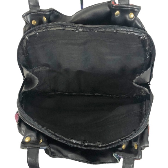 VINTAGE 80s Postmodern Multicolor Leather Patchwork Satchel Shoulder Bag - Picture 9 of 9